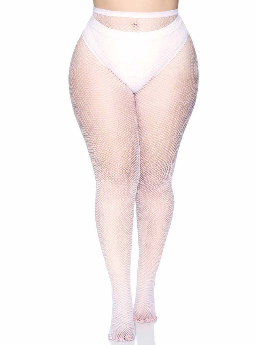 Women's White Plus Size Fishnet Stockings Main Image