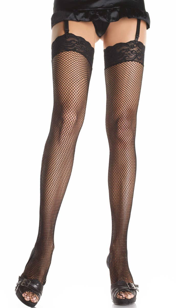 Women's Sexy Black Fishnet Lace Top Thigh Highs