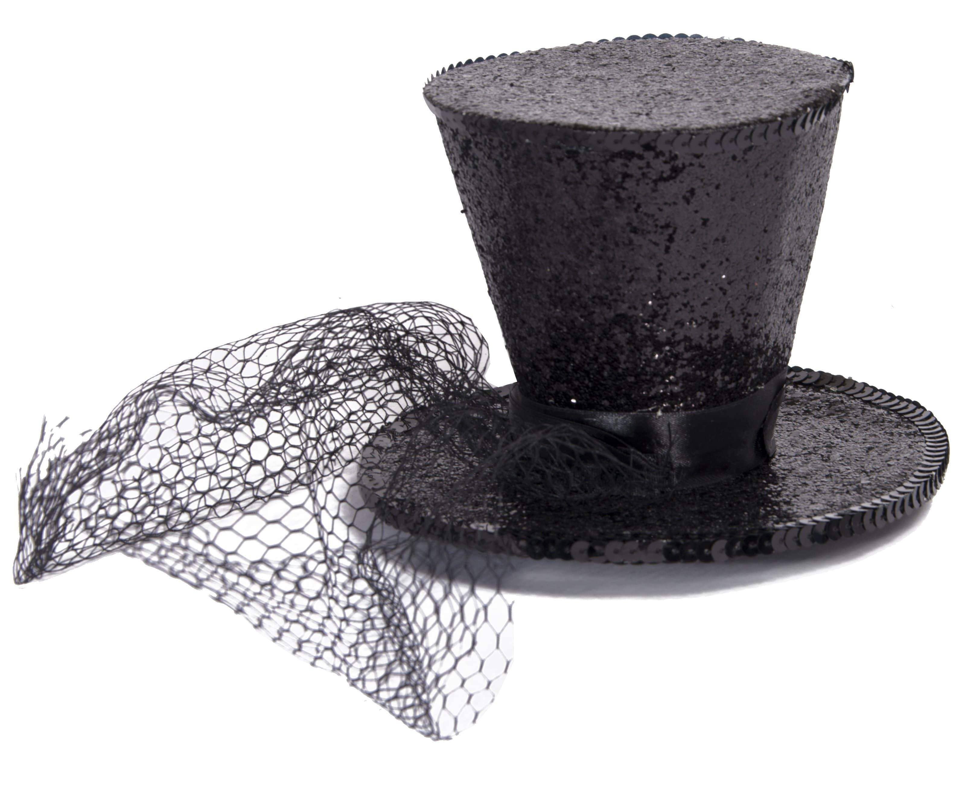 Women's Mini Black Top Hat with Glitter Costume Accessory Alternate Image