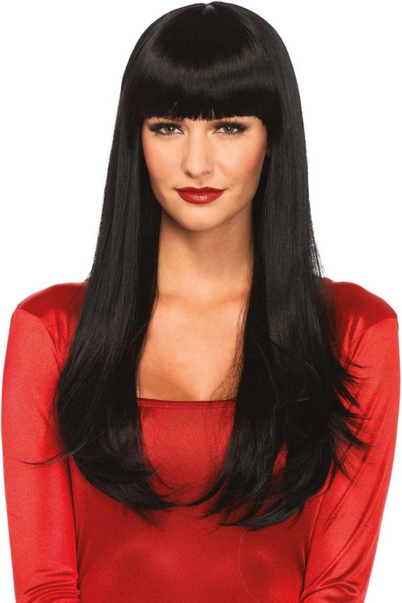 Image of Bangin Black Long Straight Womens Costume Wig
