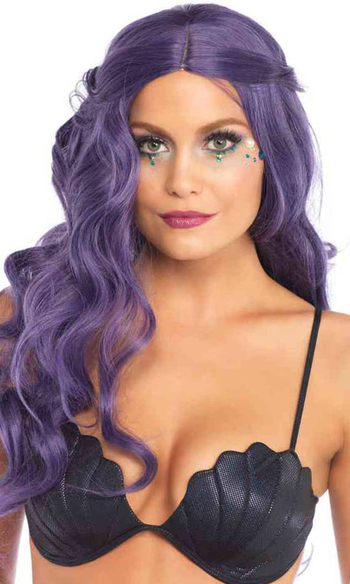 Women's Purple Wavy Mermaid Long Wig Costume Accessory - Second Image