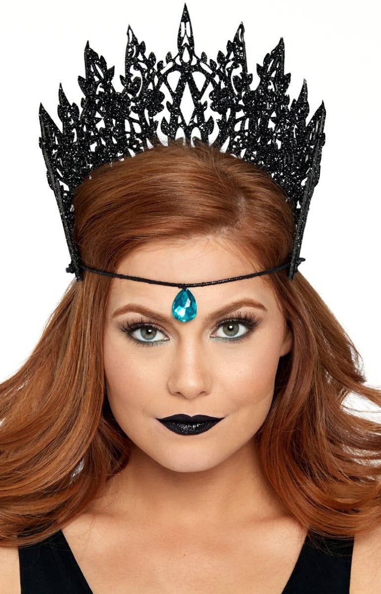 Women's Black Glitter Foam Medieval Costume Crown Dark Queen Halloween Costume Accessory Main Image