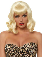 1950's Retro Women's Curly Mid Length Blonde Costume Wig with Fringe View 1