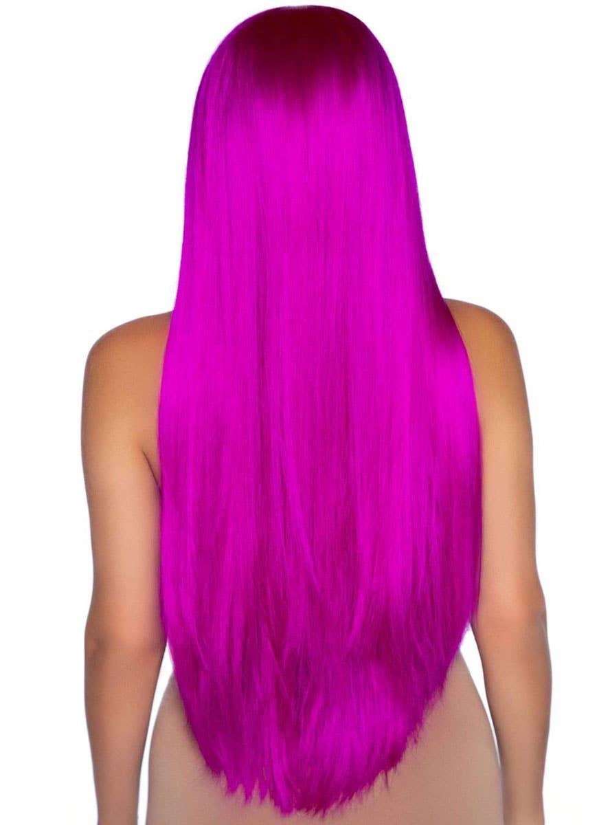 Long Straight Raspberry Pink Women's Costume Wig with Centre Part - Back Image