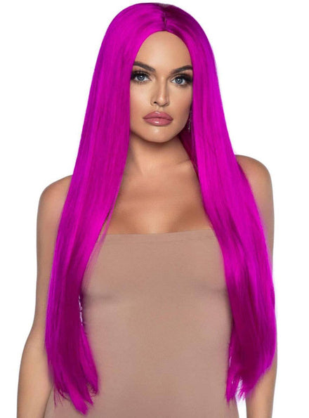 Long Straight Raspberry Pink Women's Costume Wig with Centre Part - Front Image