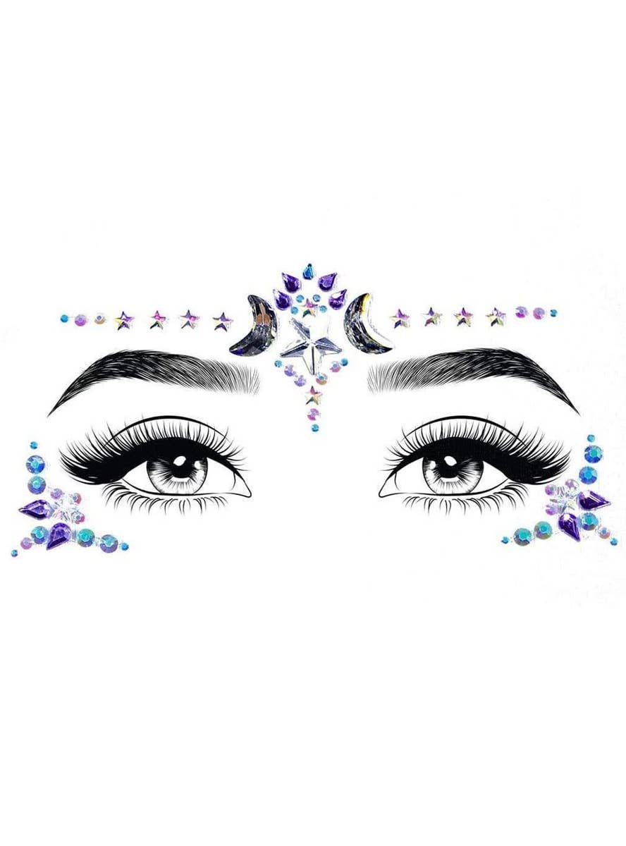Purple and Blue Moon and Stars Face Jewels