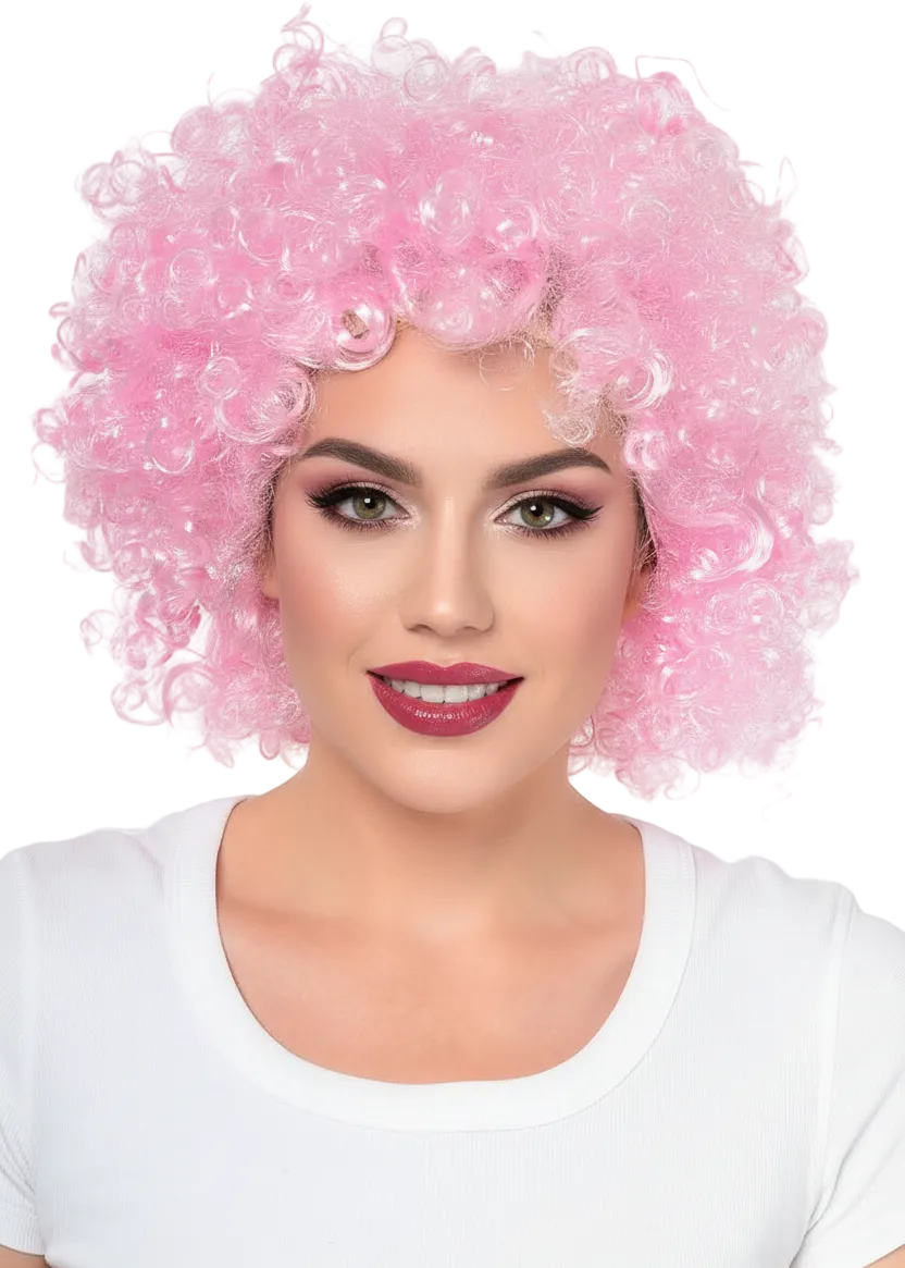 Adults Curly Light Pink Afro Costume Wi g - Main Image