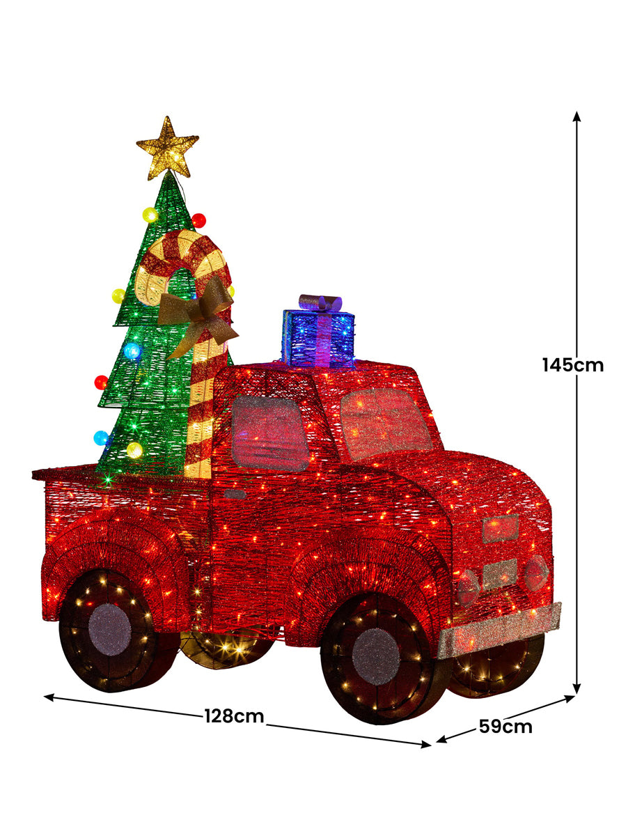 Light Up Christmas Tree Truck LED Decoration 140cm - Dimensions Image