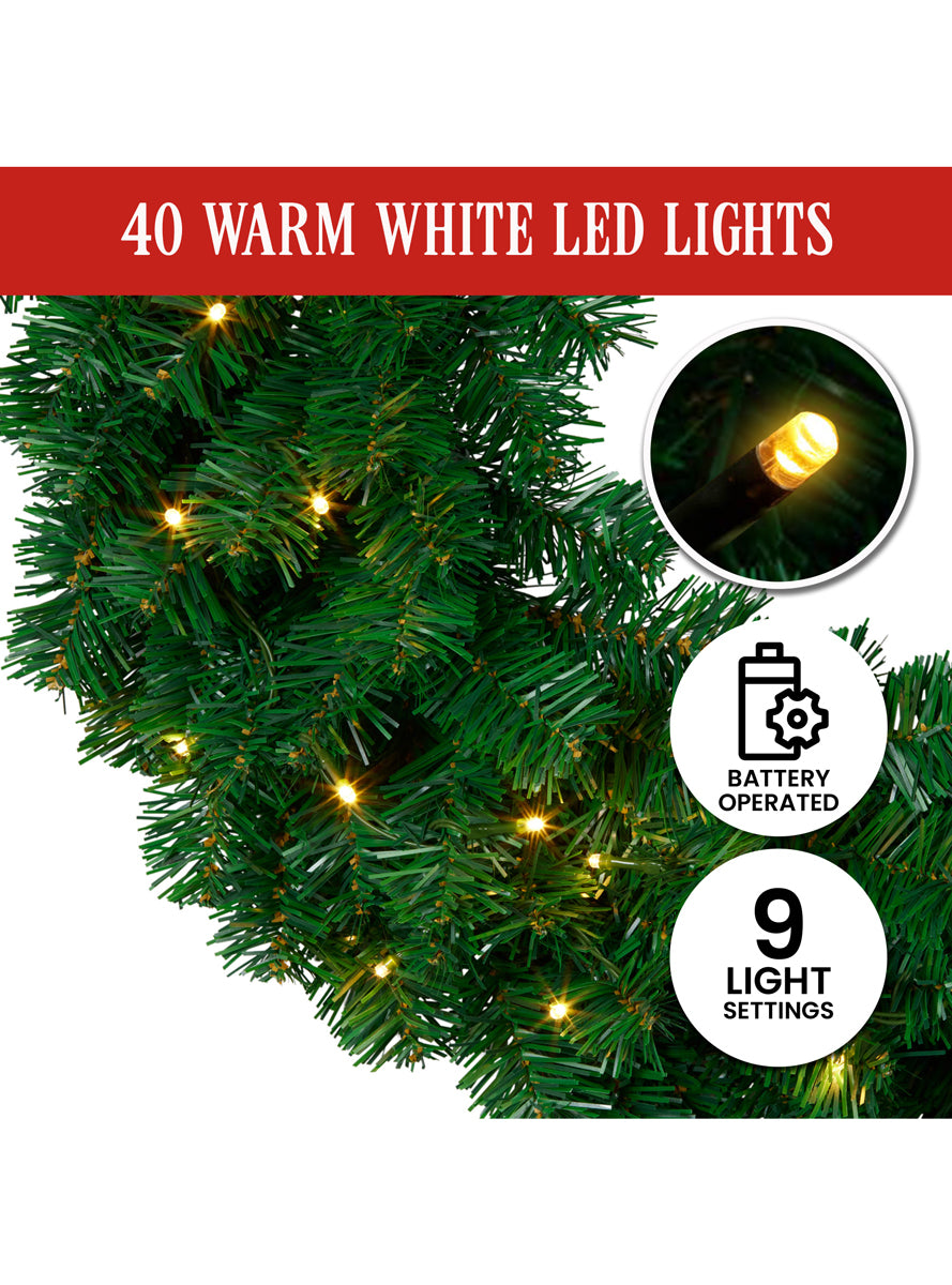 Light Up Chadwick Green Christmas Wreath 61cm - Info Image 2