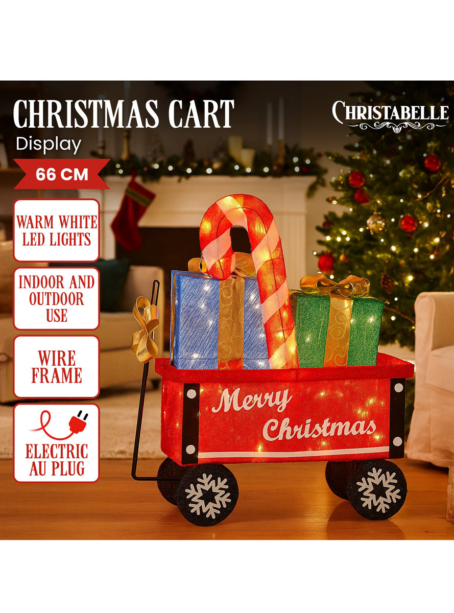 Light Up LED Christabelle Candy Cane and Present Cart Christmas Decoration - Details Image