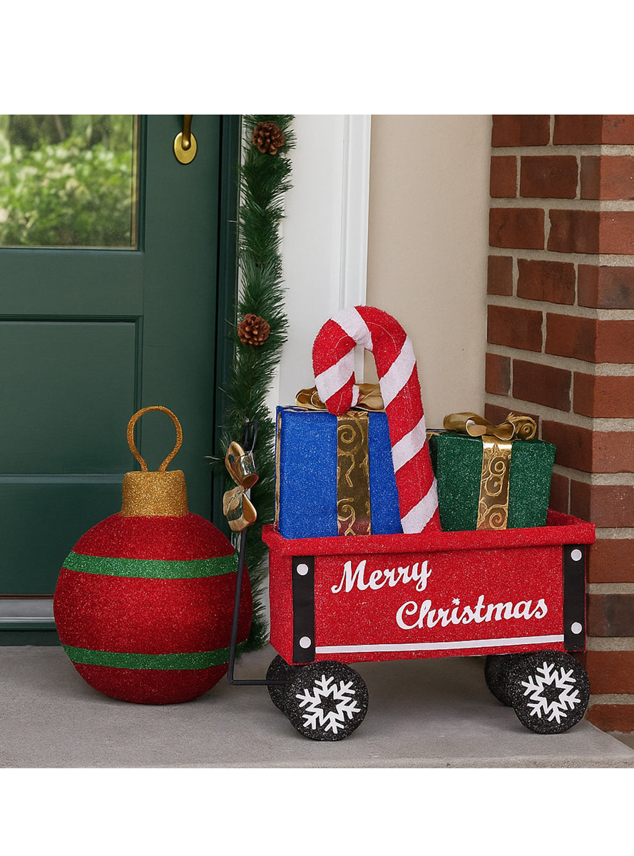 Light Up LED Christabelle Candy Cane and Present Cart Christmas Decoration - Lifestyle Image