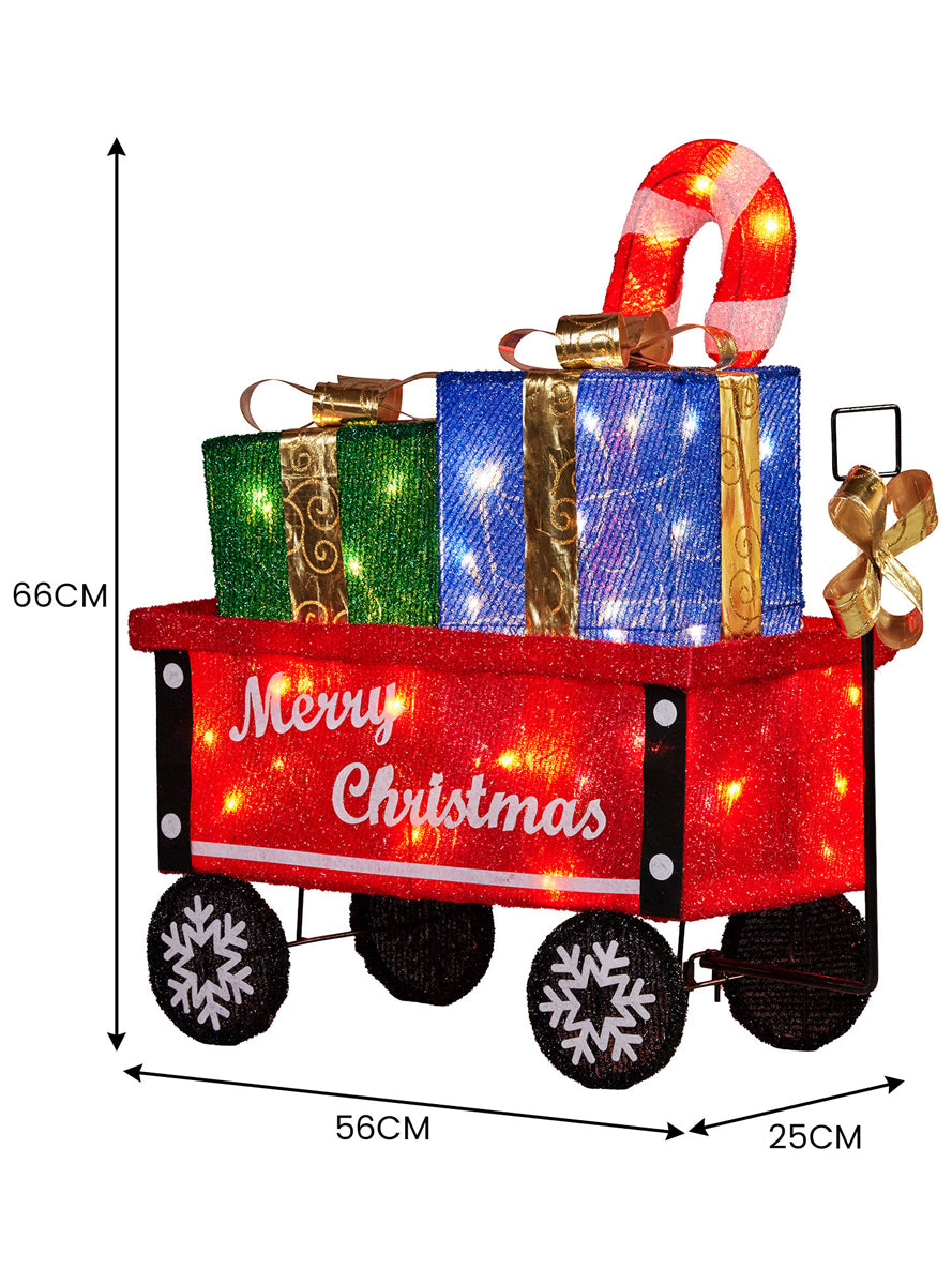 Light Up LED Christabelle Candy Cane and Present Cart Christmas Decoration - Measurements Image