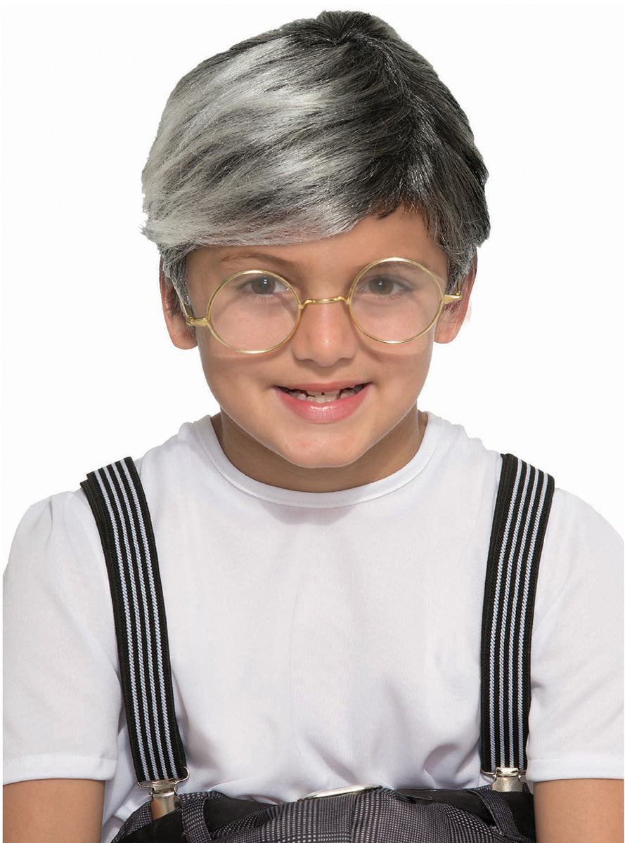 Little Old Man Kids Grey Comb Over Costume Wig - Main Image