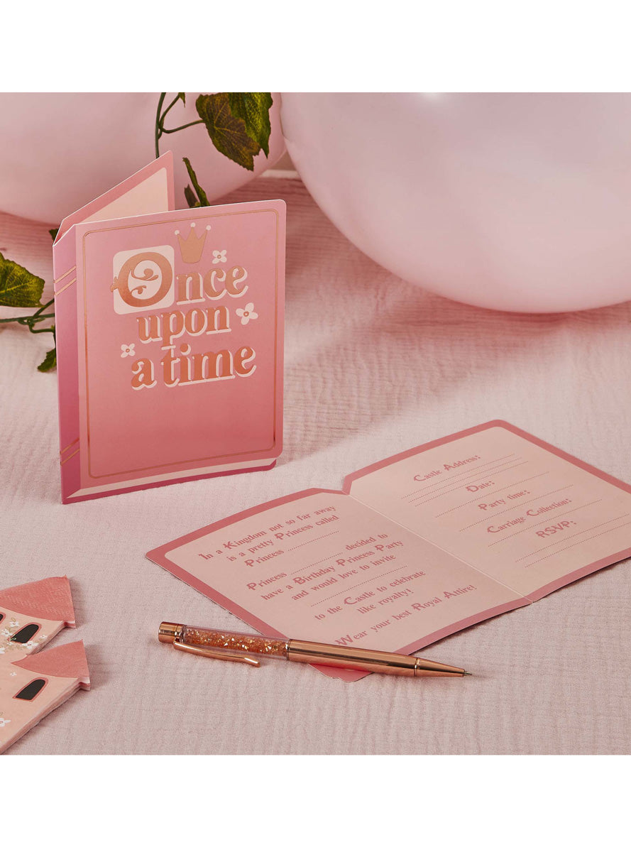 Little Princess 10 Pack Pink Fairytale Book Party Invitations - Lifestyle Image