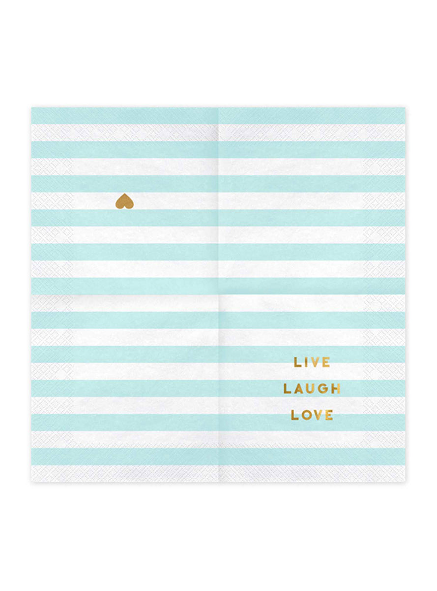 Live Laugh Love 20 Pack Blue and White Striped Lunch Napkins - Unfolded Image