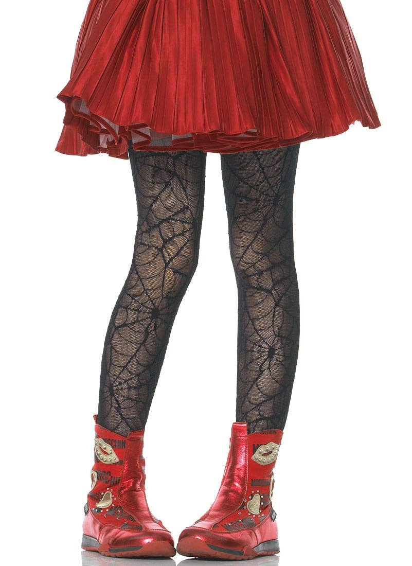 Girls Black Spider Web Halloween Costume Tights
