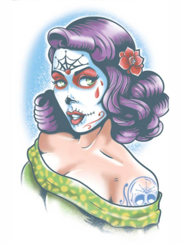 Lolita Day of the Dead Realistic Temporary Tattoo - Alternative Image