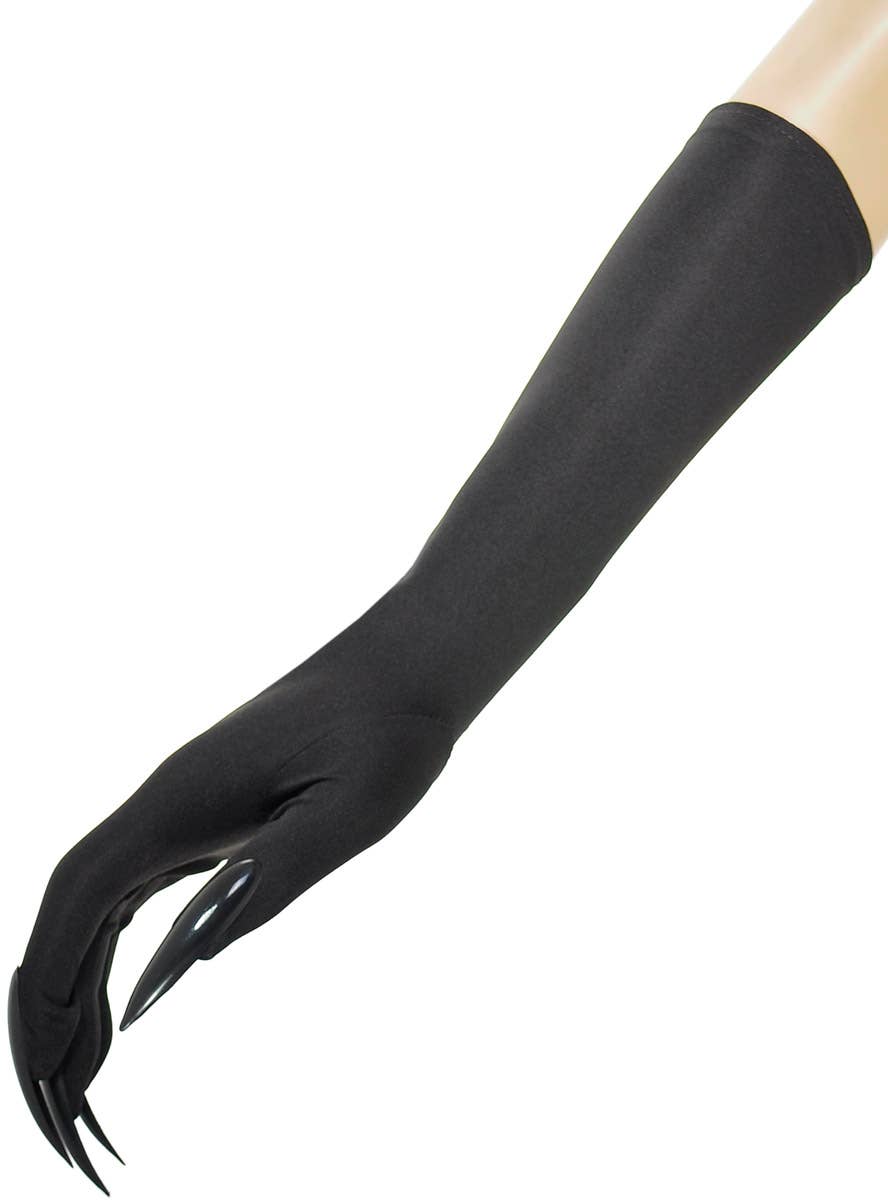 Image of Long Black Gloves with Black Claws Halloween Accessory