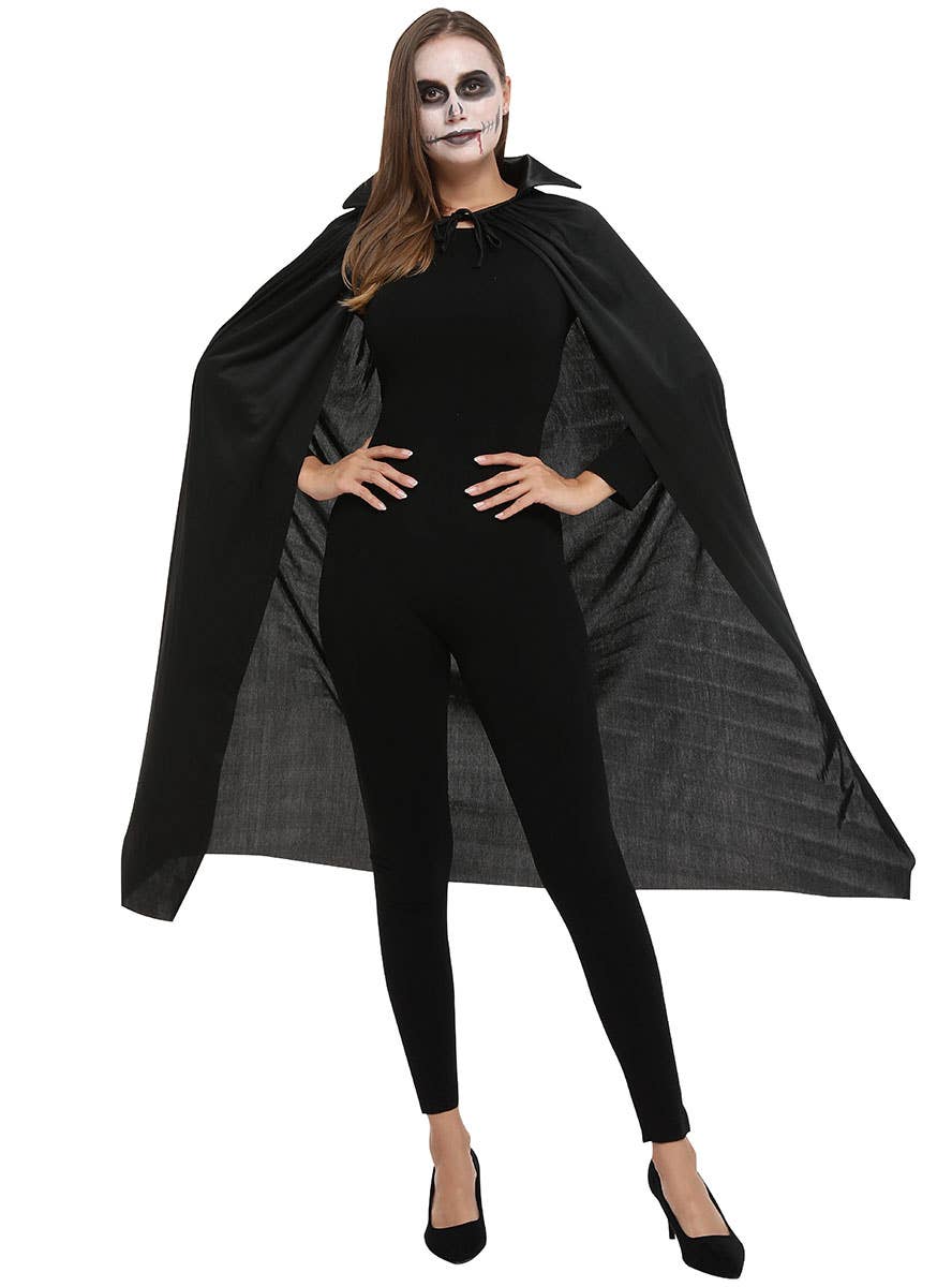 Image of Mid-Length Black Halloween Cape with Collar - Alternate Image