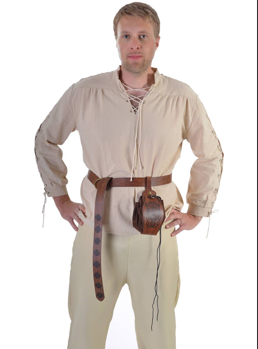 Image of Deluxe Long Brown Leather Look Celtic Costume Belt - Alternate Image
