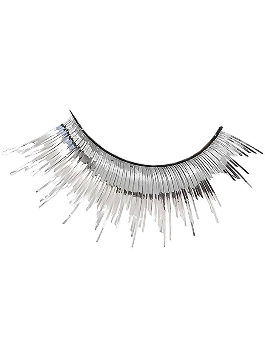 Image of Long Metallic Silver Tinsel False Eyelashes - Close Image
