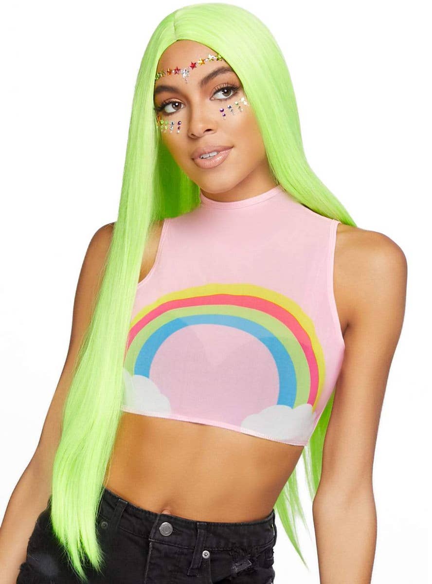 Women's Long Straight 83cm UV Reactive Neon Green Costume Wig Alternative Image