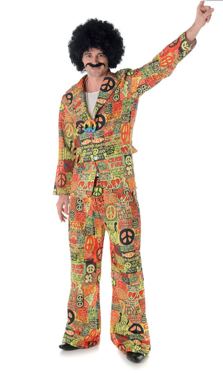 Men's 1970's Peace and Love Hippie Print Suit Costume - Main Image