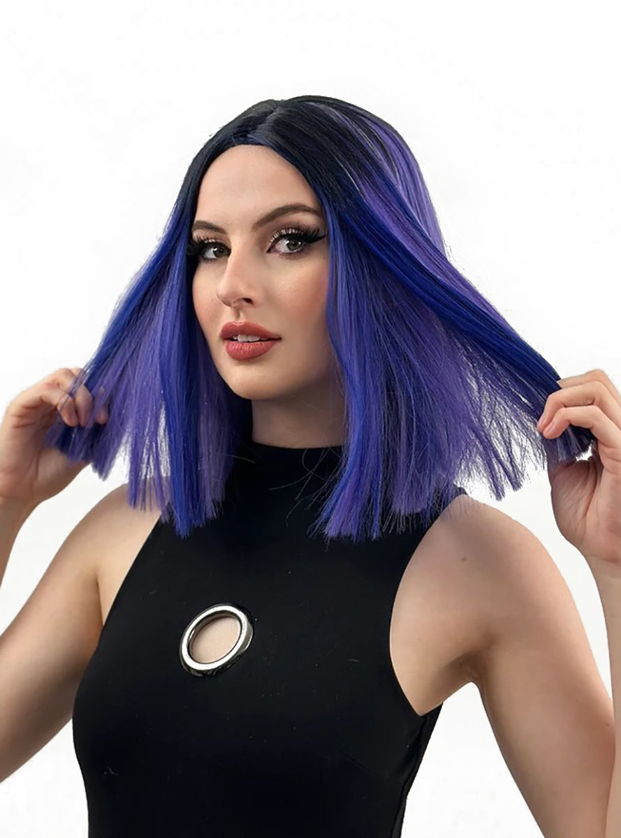 Lulu Purple and Blue Long Bob with Dark Roots