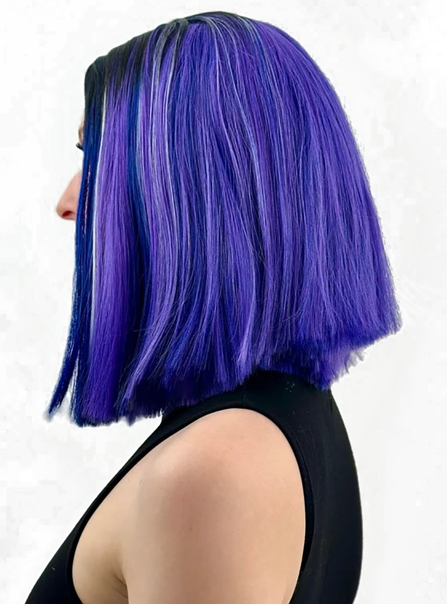 Lulu Purple and Blue Long Bob with Dark Roots