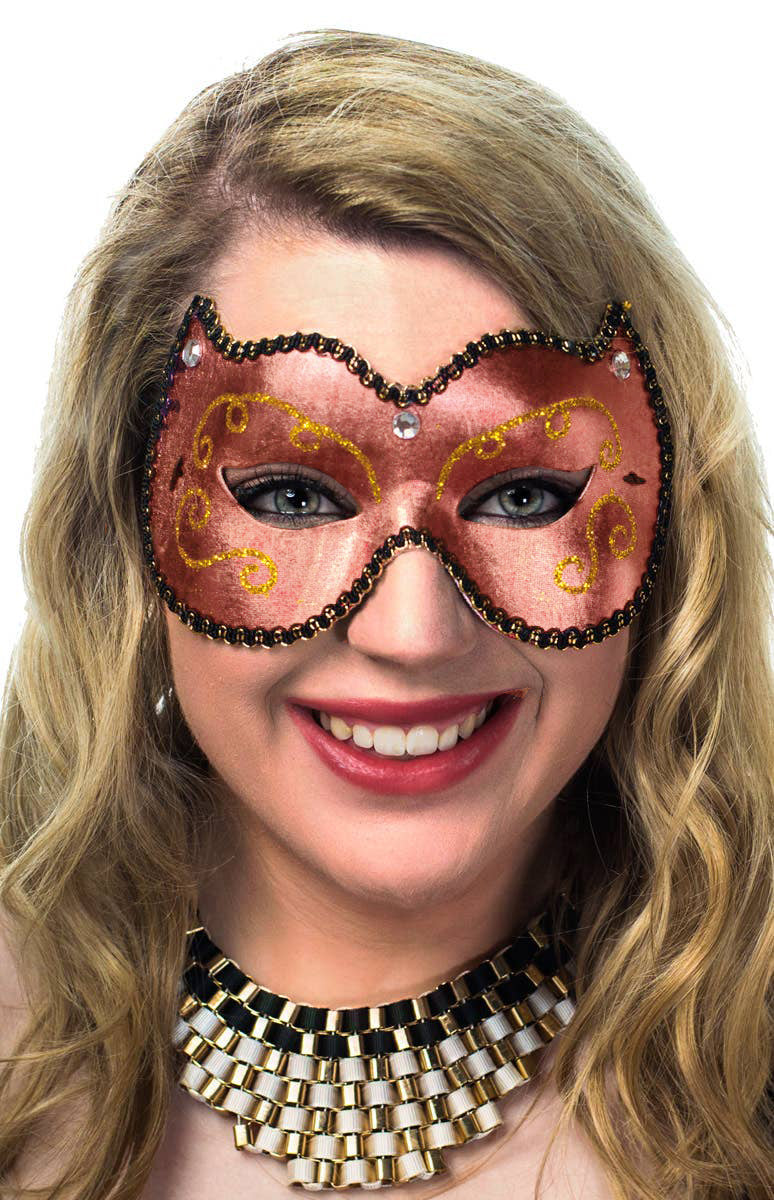 Rose Metallic and Gold Vinyl Women's Masquerade Mask