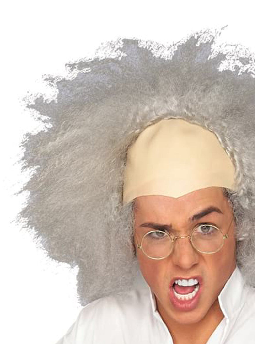 Mad Scientist Mens Grey Frizzy Costume Wig - Close Image