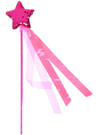Image of Magical Pink Sequin Star Costume Wand with Ribbons