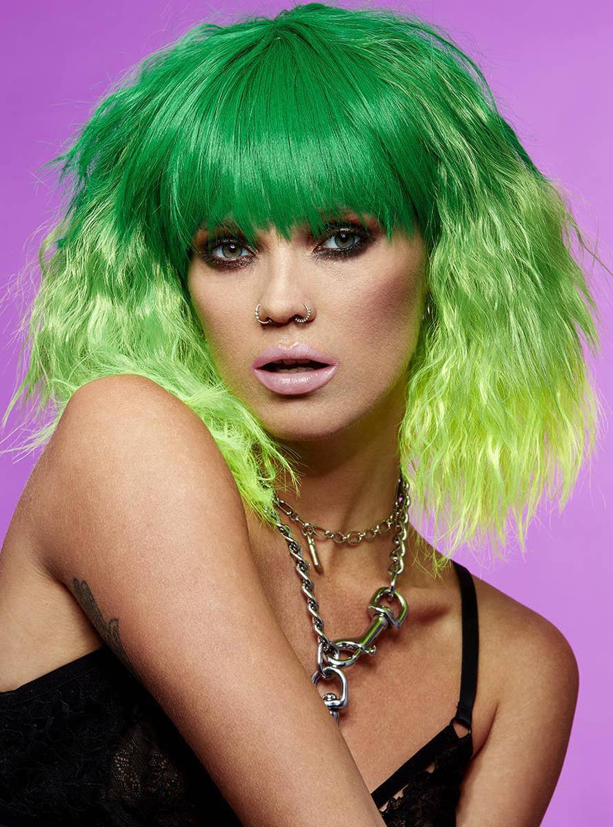 Short Fluffy Waves Womens Manic Panic Green Ombre Costume Wig - Alternative 1 Image