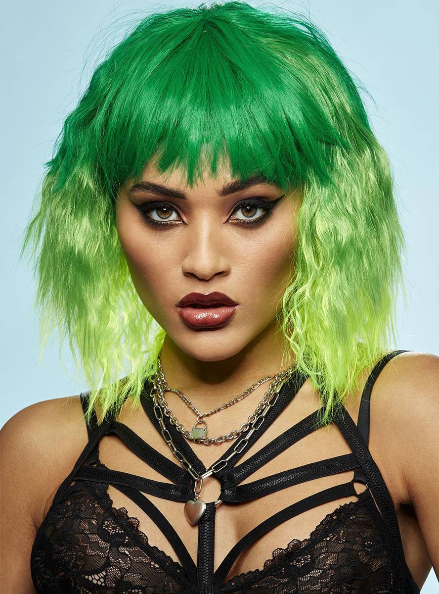 Short Fluffy Waves Womens Manic Panic Green Ombre Costume Wig - Alternative Image