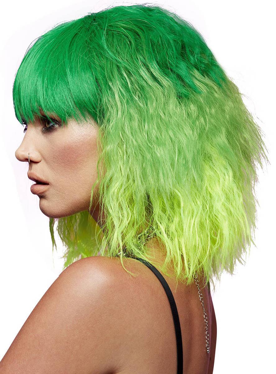 Short Fluffy Waves Womens Manic Panic Green Ombre Costume Wig - Back Image