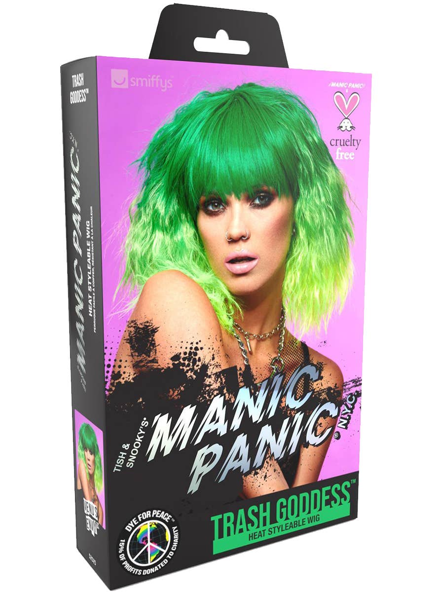 Short Fluffy Waves Womens Manic Panic Green Ombre Costume Wig - Pack Image