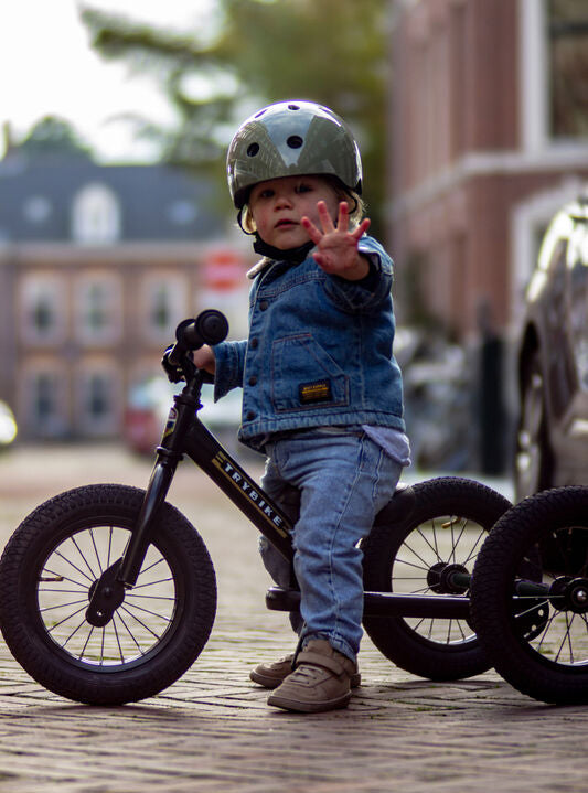 Matte Black Steel Trybike Tricycle For Children - Lifestyle Image 4