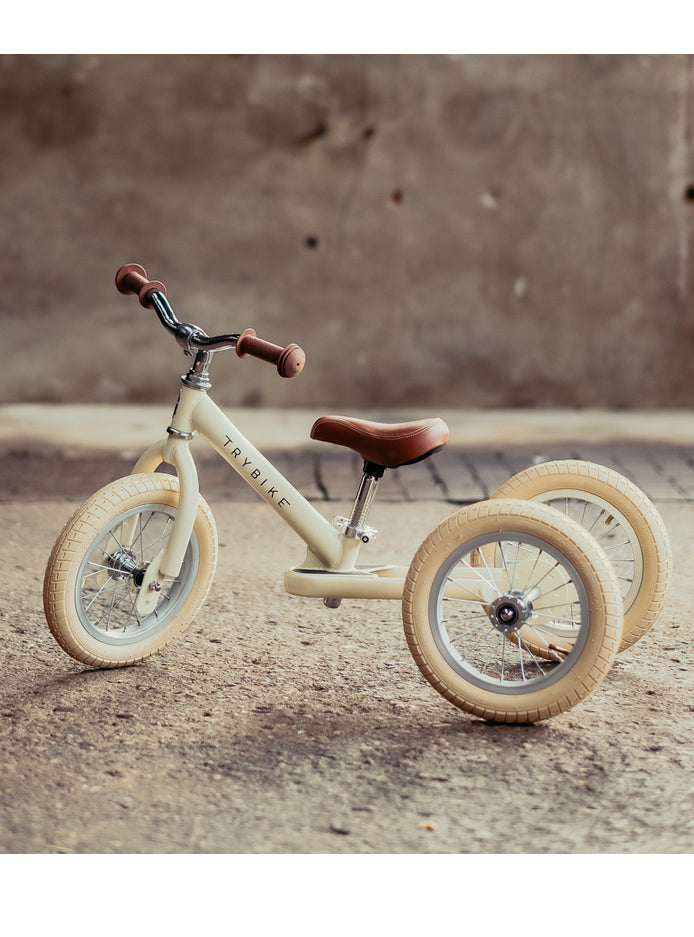Matte Cream Vintage Tricycle Trybike For Children - Lifestyle Image 1