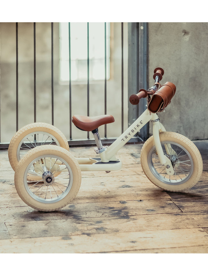 Matte Cream Vintage Tricycle Trybike For Children - Lifestyle Image 2