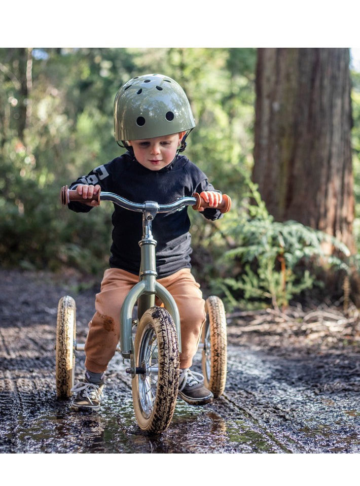 Matte Green Vintage Trybike Tricycle For Children - Lifesyle Image 3
