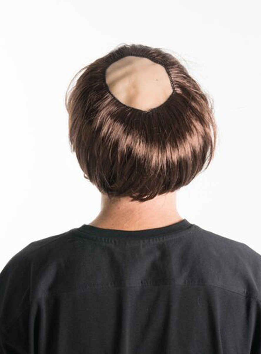 Mens Brown Medieval Monk Costume Wig With Bald Top Back Image