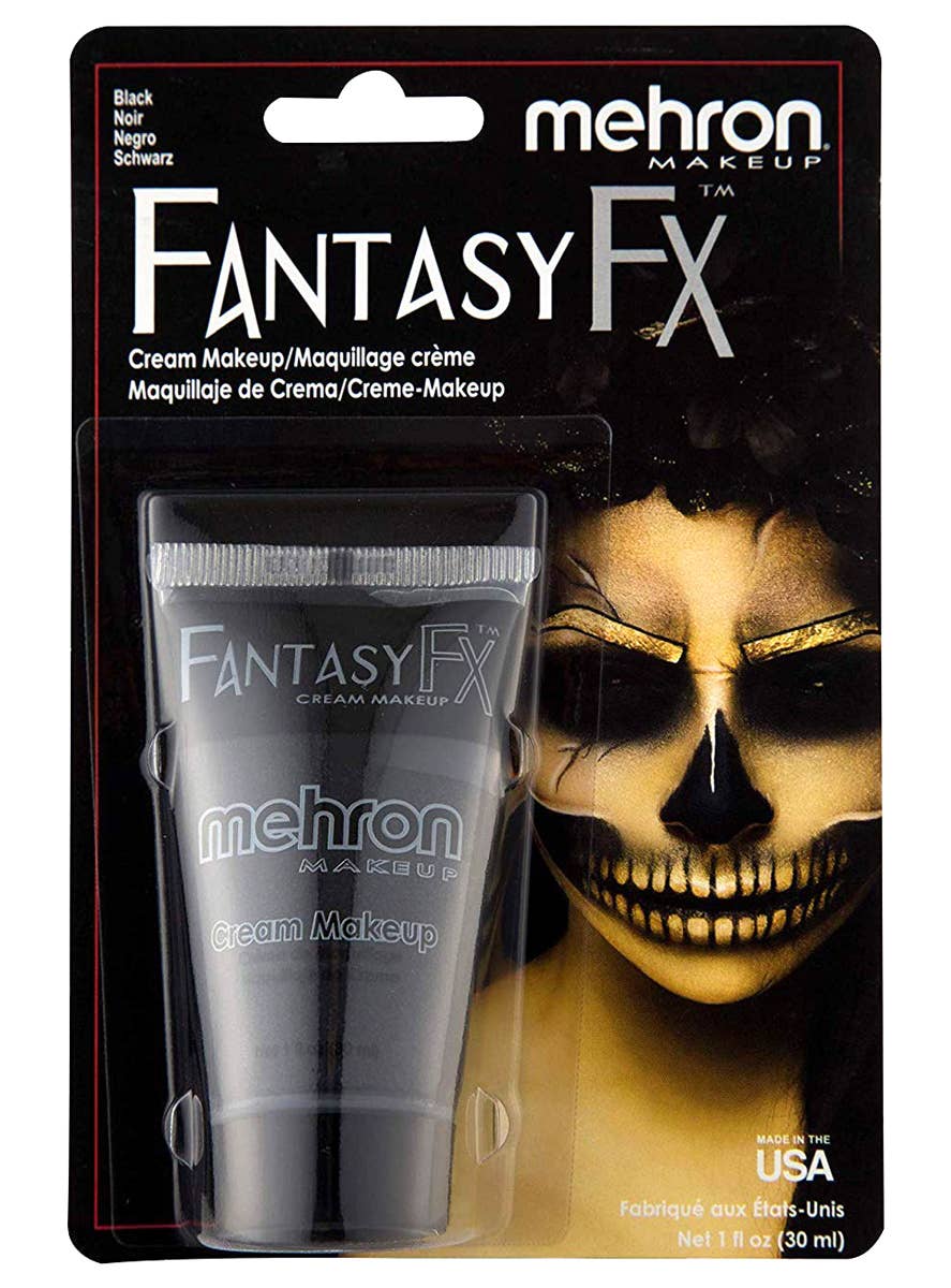 Black Mehron Fantasy FX Cream Face and Body Paint Costume Makeup - Front Image
