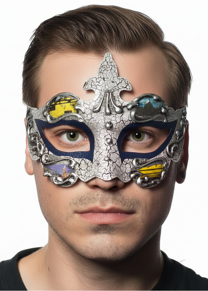 Crackle Paint mens Renaissance Style Masquerade Mask - Main Image