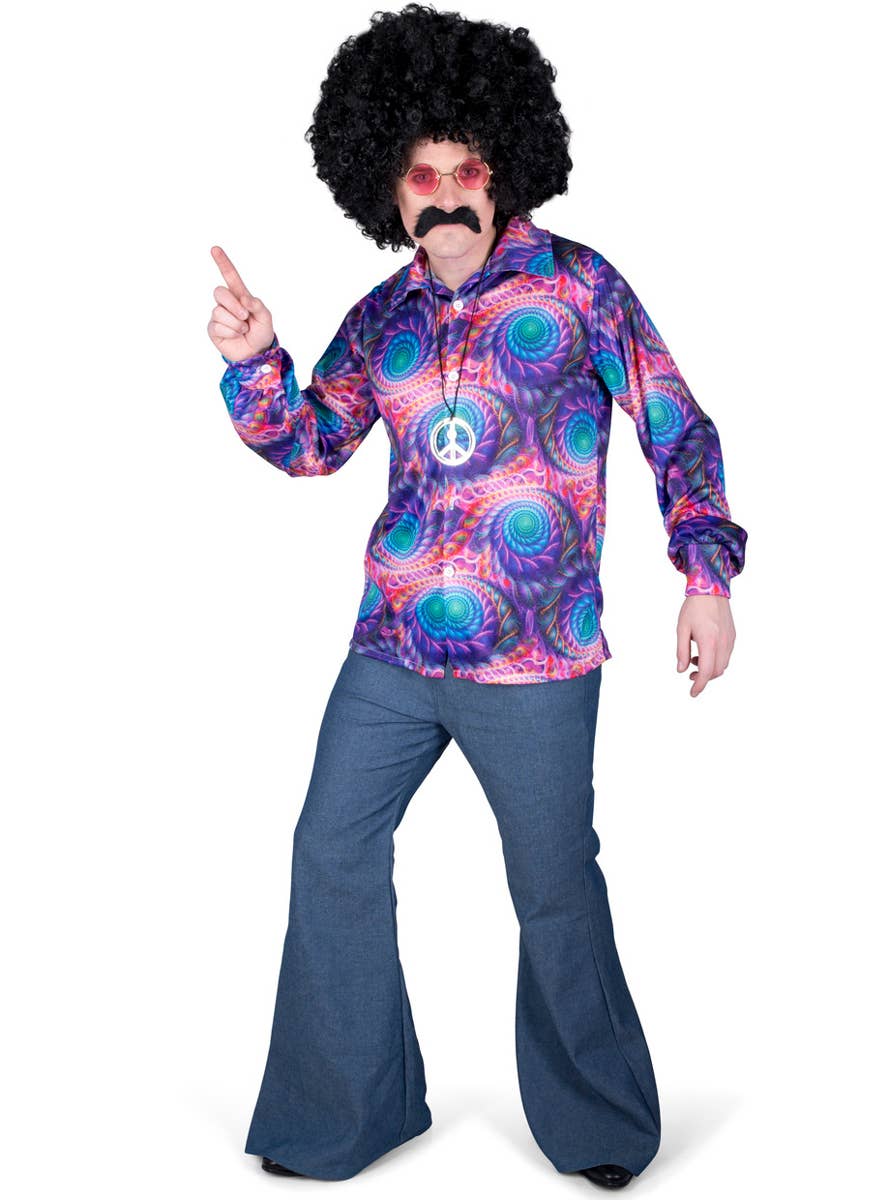 Blue and Purple 70s Hippie Costume Shirt for Men - Alternative Image