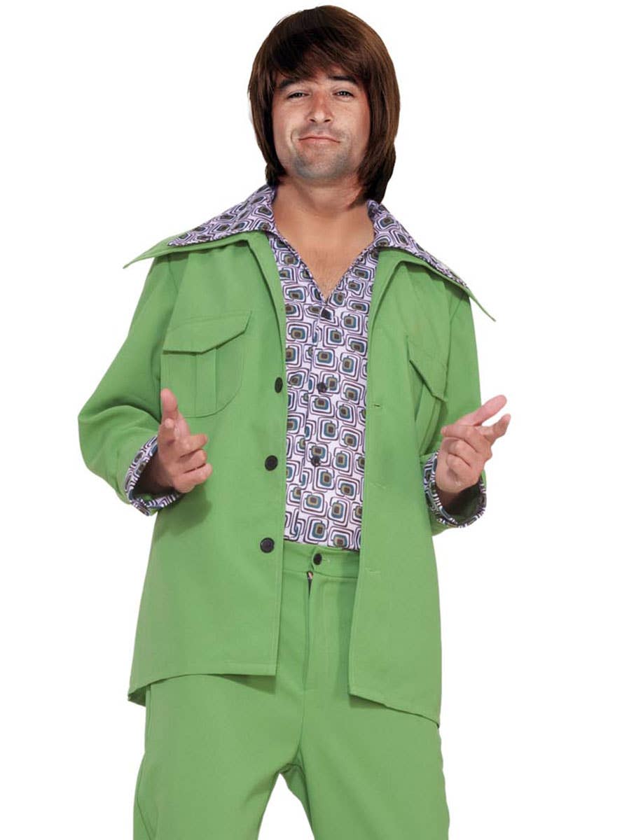70's Green Leisure Suit Men's Retro Costume - Close Up Image