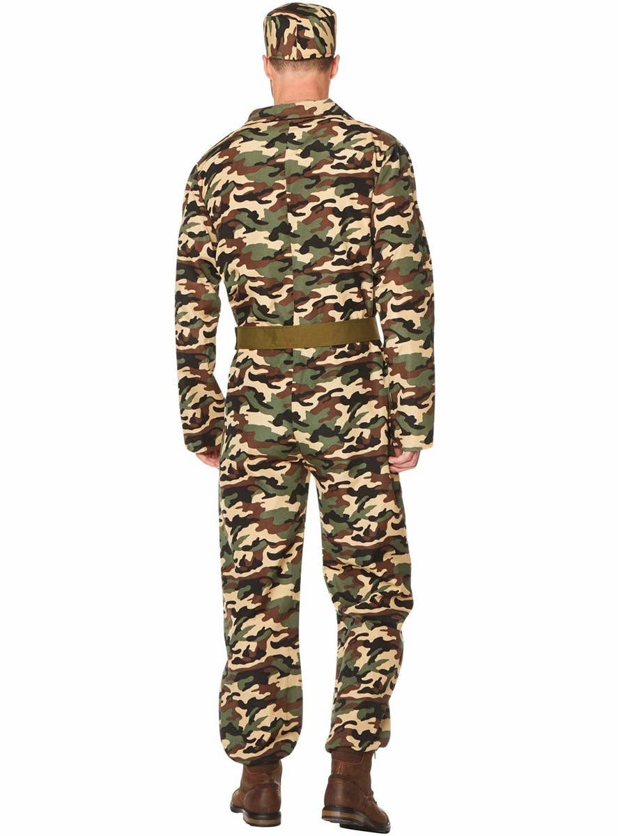 Image of Camo Print Men's Army Costume Jumpsuit - Back View