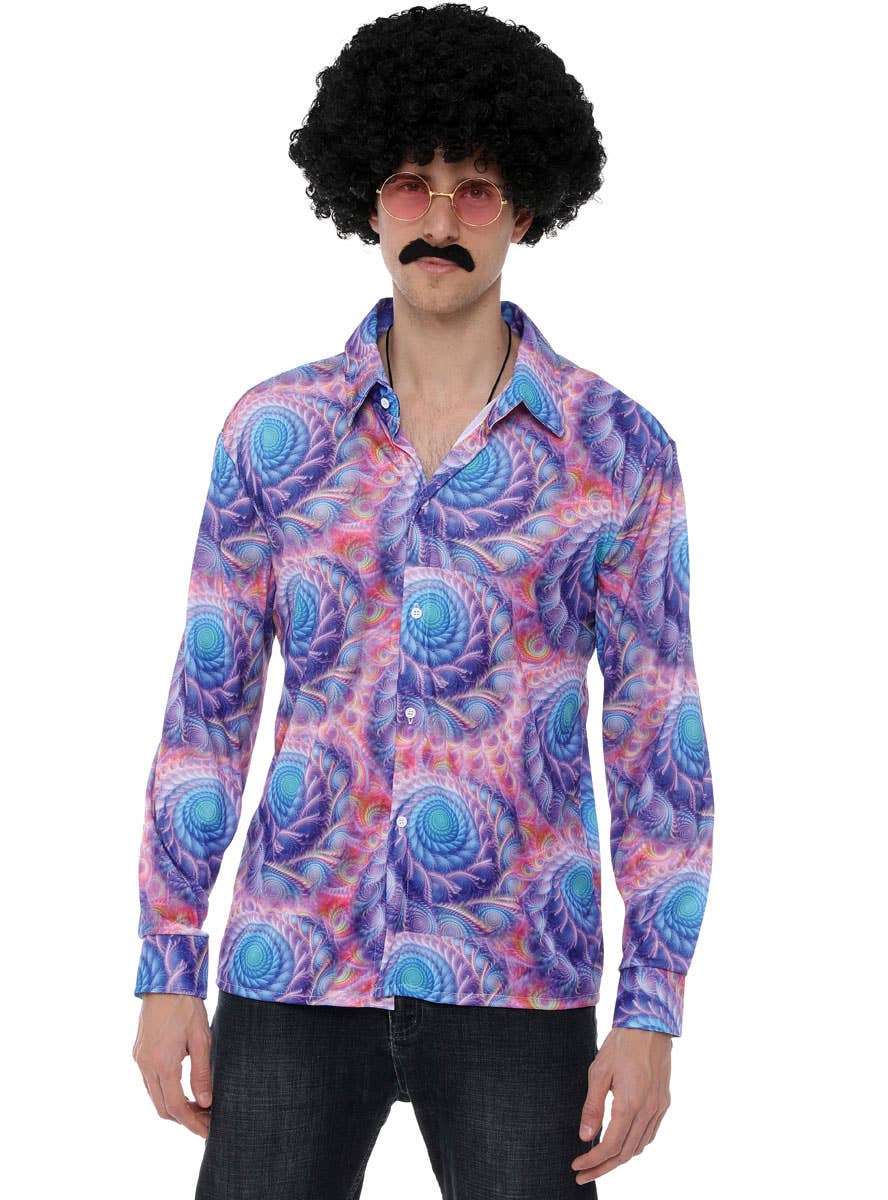 Boho Men's 70s Purple Disco Costume Shirt - Close Image