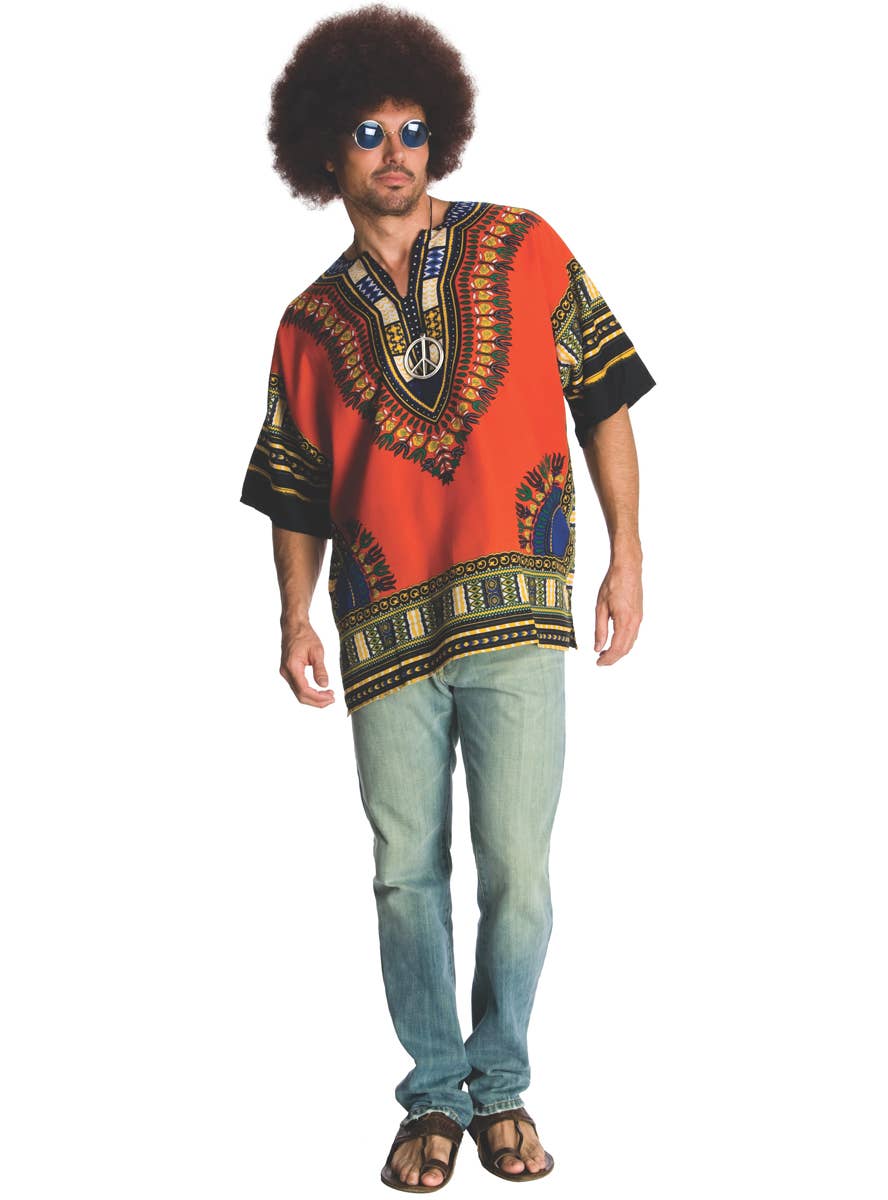 Men's Orange Rasta 60's 70's Groovy Hippie Costume Top - Main Image