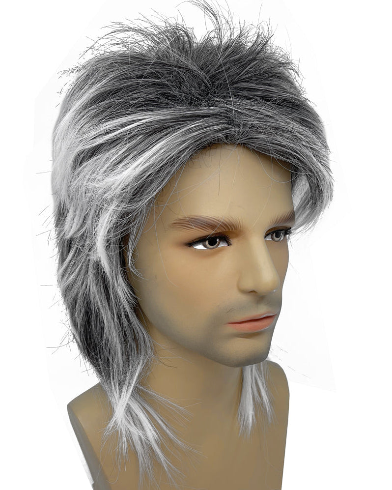 Black And White Mens Old Rocker Costume Wig- Alternative Image