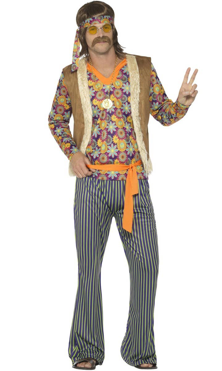 Men's 1960's Woodstock Hippie Costume - Front Image